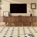 Meuble TV Merax 175 cm, style champêtre, portes rotin coulissantes, finition noyer, grand rangement