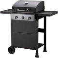 Barbecue à Gaz 3 Brûleurs avec Chariot et Tablettes Rétractables - Surface Émaillée 49x39 cm - Noir