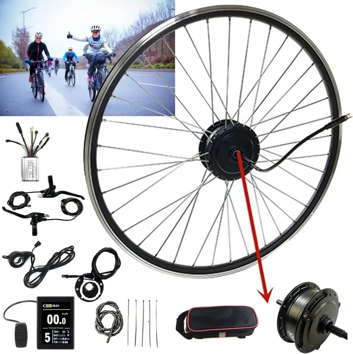 Ensemble de Roue Arrière Électrique pour Vélos, 24V-48V, 250W-500W, Compatible avec Tailles 20 à 29 Pouces