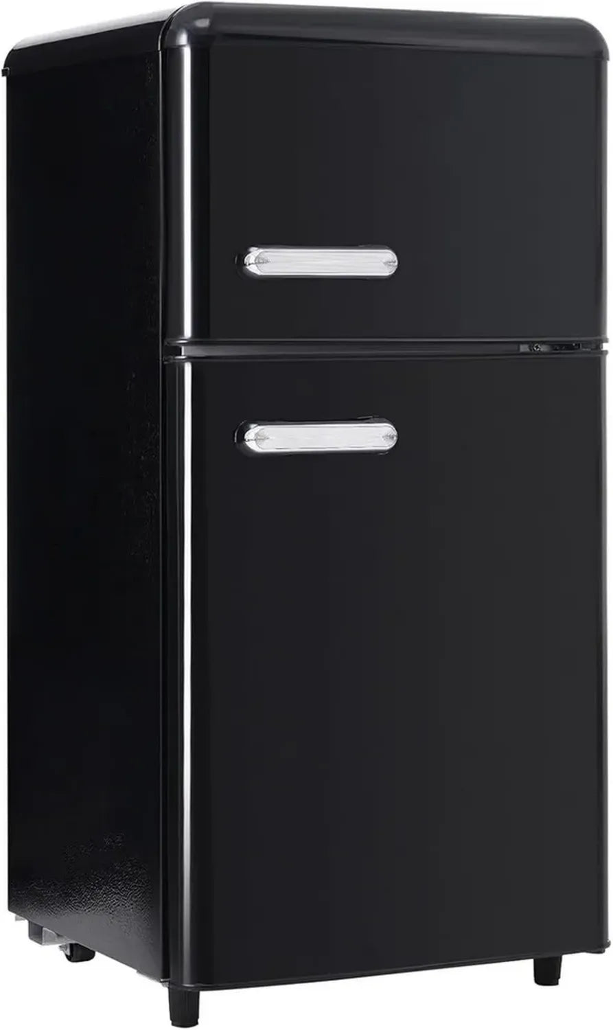Mini Réfrigérateur Rétro 72L avec Étagères en Verre Ajustables, Compact pour Dortoirs, Garages et Bureaux, Noir