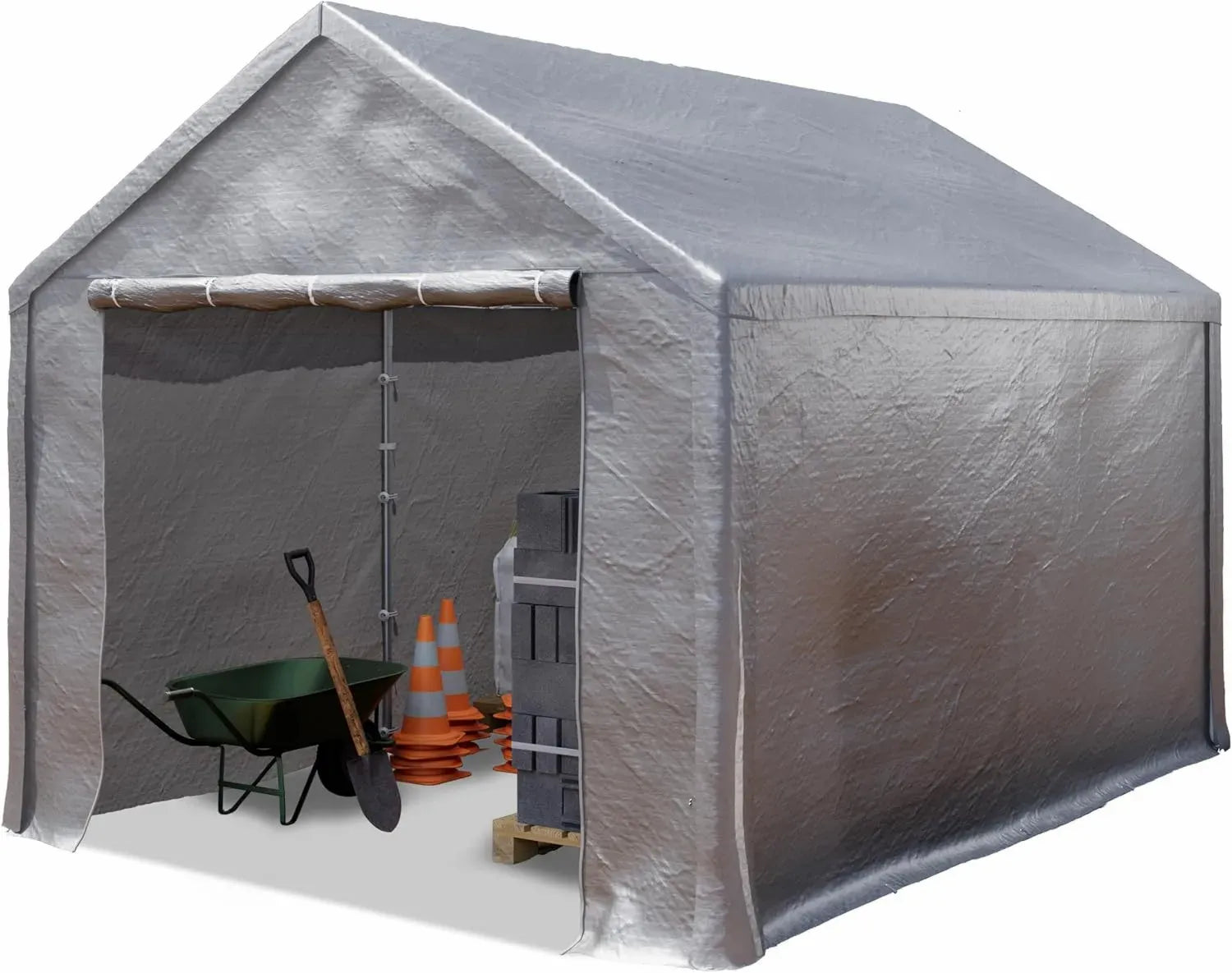 Toit de Stockage TOOLPORT 3x4 m Abri Garage Imperméable en PE Gris