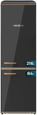 Réfrigérateur Combiné Retro 300L Noir avec Contrôle Température et Étagères
