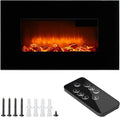 Cheminée Électrique Murale Noire avec Télécommande, 1800W, Illusion de Flamme, Minuterie Intégrée