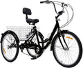 Tricycle Adulte 24' Pliable avec 7 Vitesses et Accessoires, Lumière LED et Panier