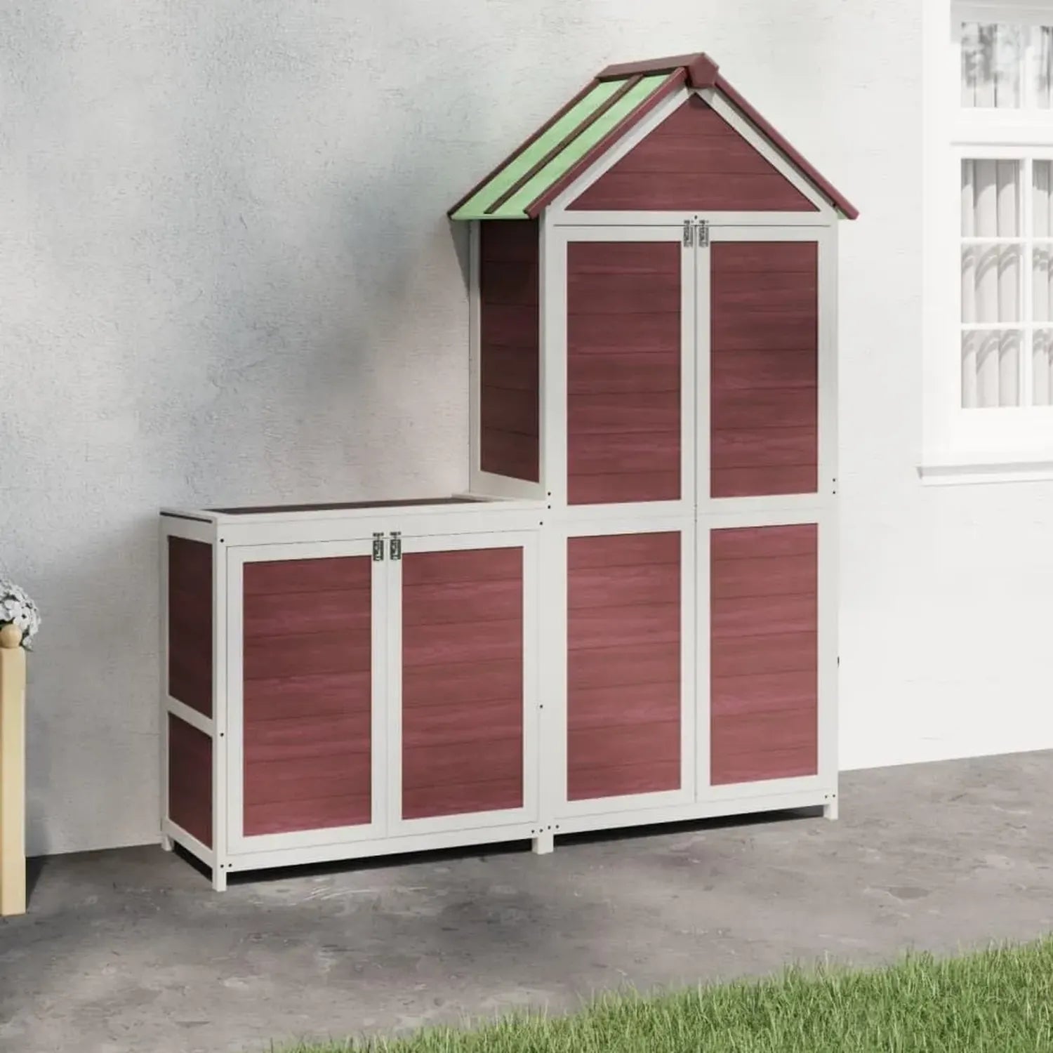 Ensemble de 2 abris à outils en pin massif Moka - Rangement pour jardin, terrasse et balcon