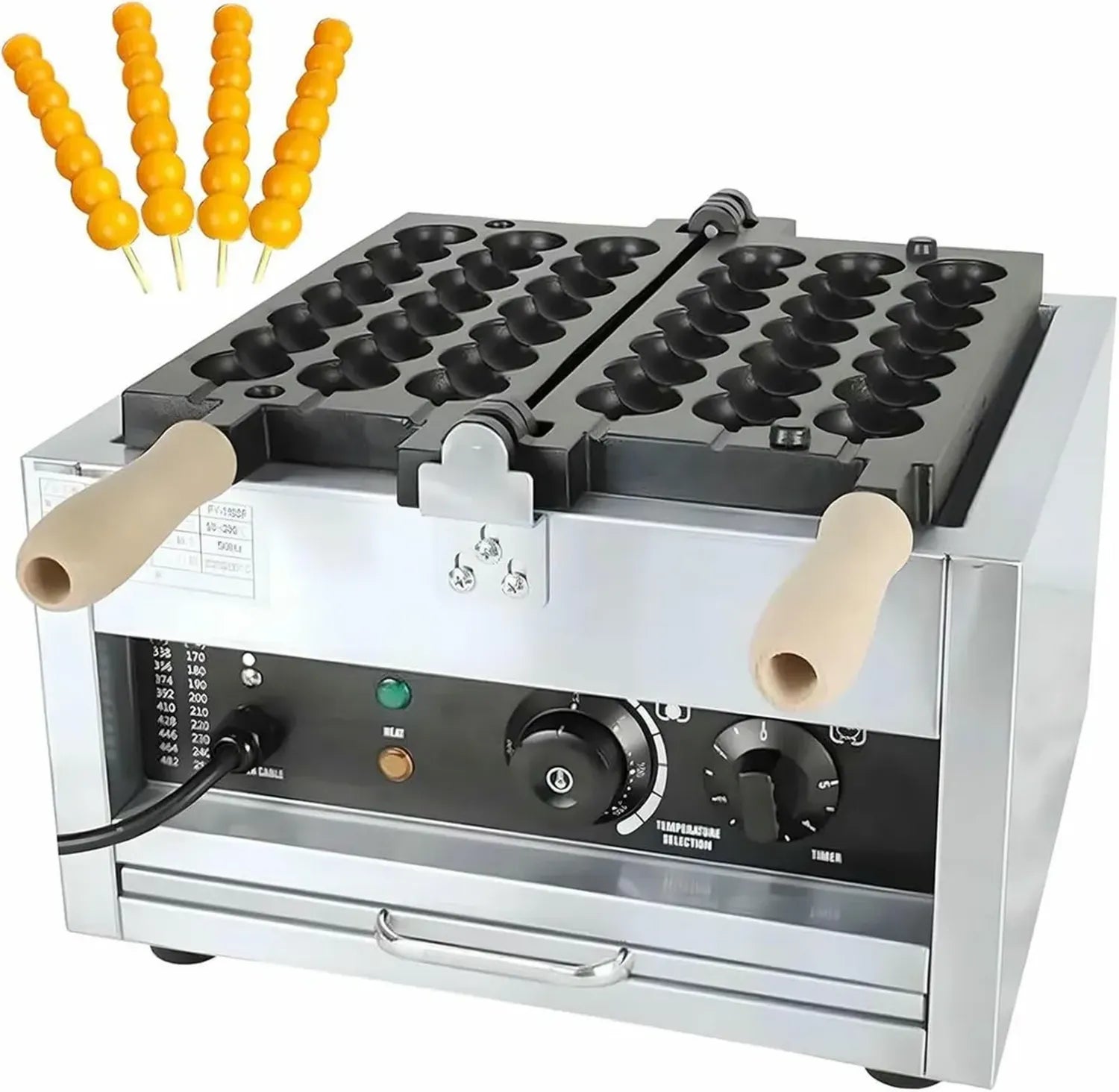 Gaufrier Électrique à Boules en Inox 1400W avec Minuterie et Thermostat