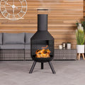 Chauffage Extérieur Rond Charles Bentley 44.5cm - Acier Noir Anti-Rouille, Brûleur Bois/Charbon, Chaleur 360°
