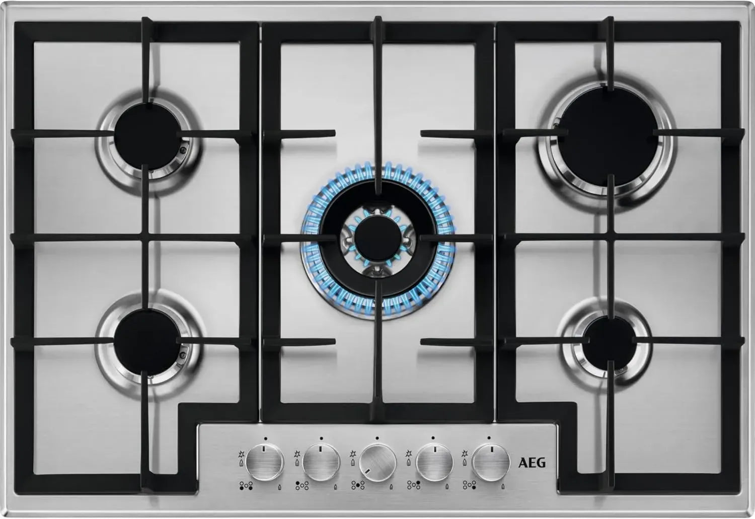 Plaque de Cuisson Gaz AEG 75 cm, 5 Brûleurs, Acier Inox