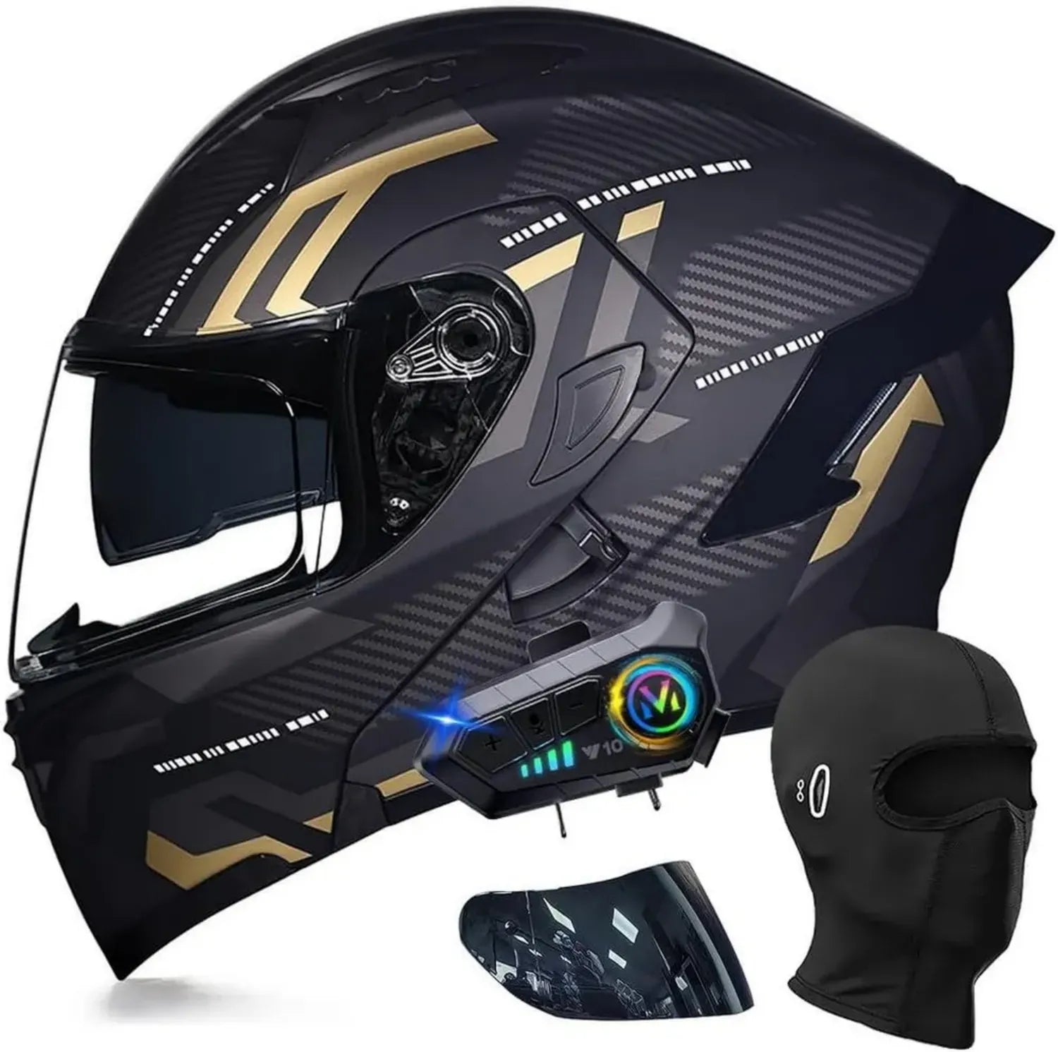 Casque Moto Modulable Bluetooth Homologué ECE avec Double Visière, Casque Intégral Anti-Collision pour Scooter, Homme Femme, M~XXL