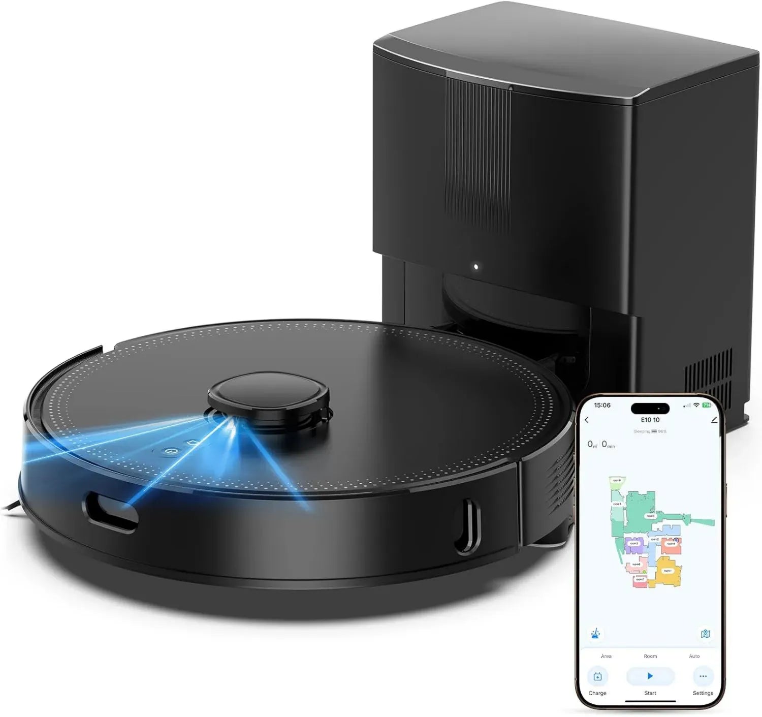 Aspirateur Robot avec Station d'Évacuation Automatique, Puissance 5000 Pa, Navigation LiDAR, Idéal pour Poils d'Animaux, Tapis et Sols Durs, Commande via Application
