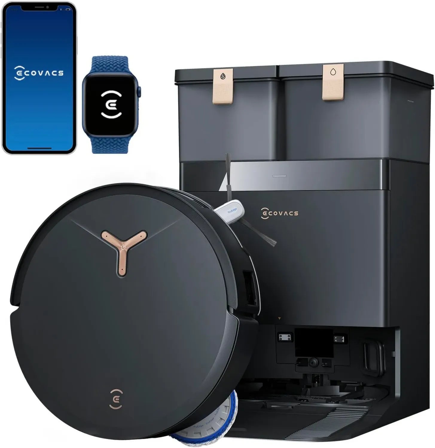 Aspirateur Robot ECOVACS T50 Max Pro Omni avec Lavage à Eau Chaude 75°C, 18500Pa, Brosse et Serpillière Extensibles, Solution de Nettoyage Automatique, Noir