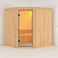 Sauna d'Angle 5-6 Places en Épicéa avec Poêle 9kW et Porte Vitrée
