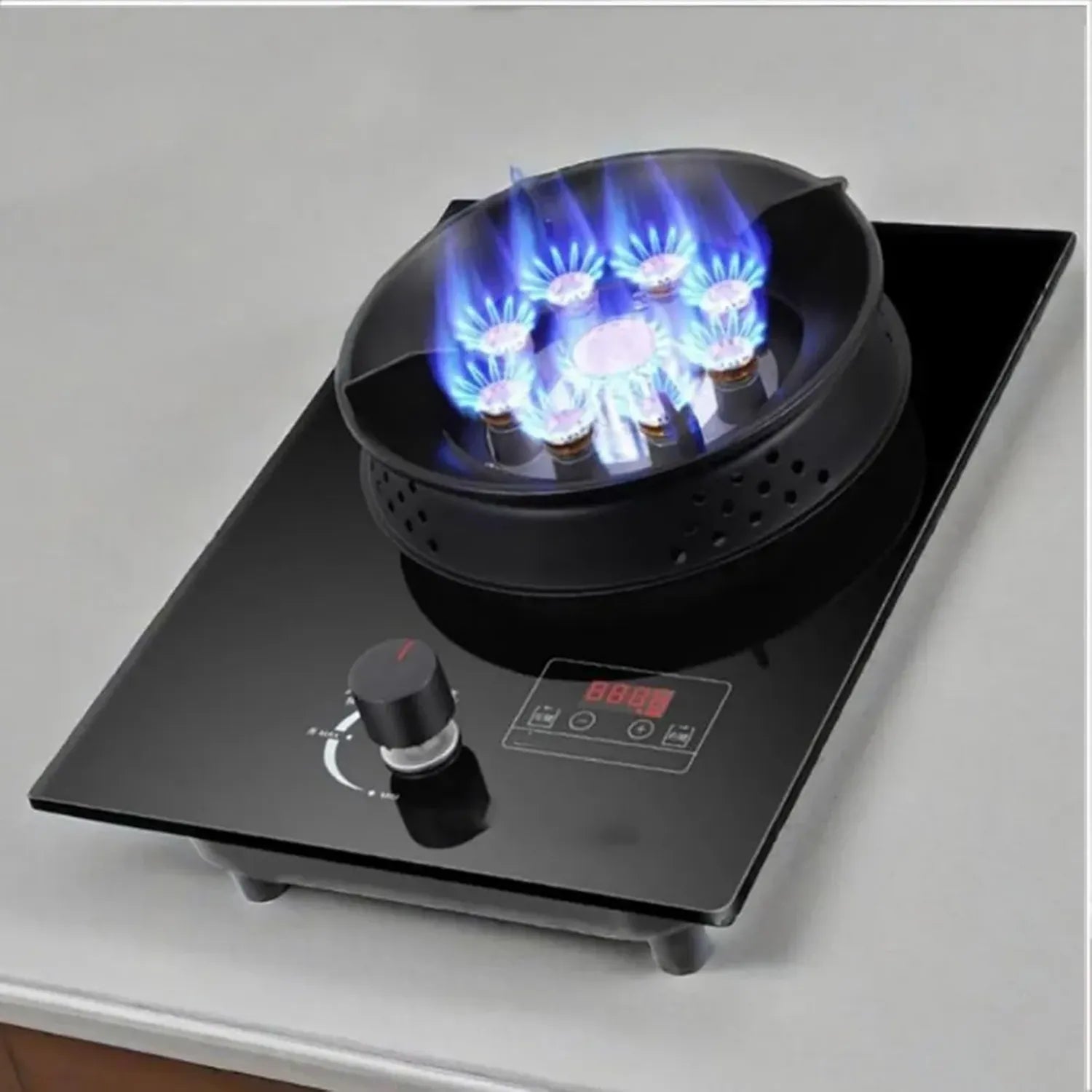 Réchaud de Camping à Gaz 1 Brûleur, 5,2 KW, Sécurité Anti-Extinction, Minuterie, Verre Trempé