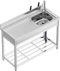 Évier en Acier Inoxydable Professionnel avec Plan de Travail, 1 Bac 120x50x94 cm - Autonome avec Mitigeur pour Cuisine, Restaurant, Garage ou Jardin