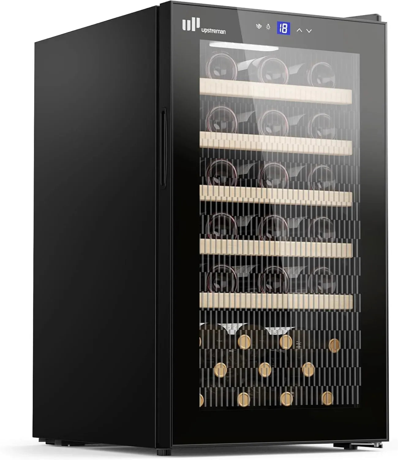 Cave à Vin Upstreman 95L, 41 Bouteilles, Température 5-20°C, Encastrable, Double Vitrage, Écran Tactile, LED, 5 Clayettes, Noir