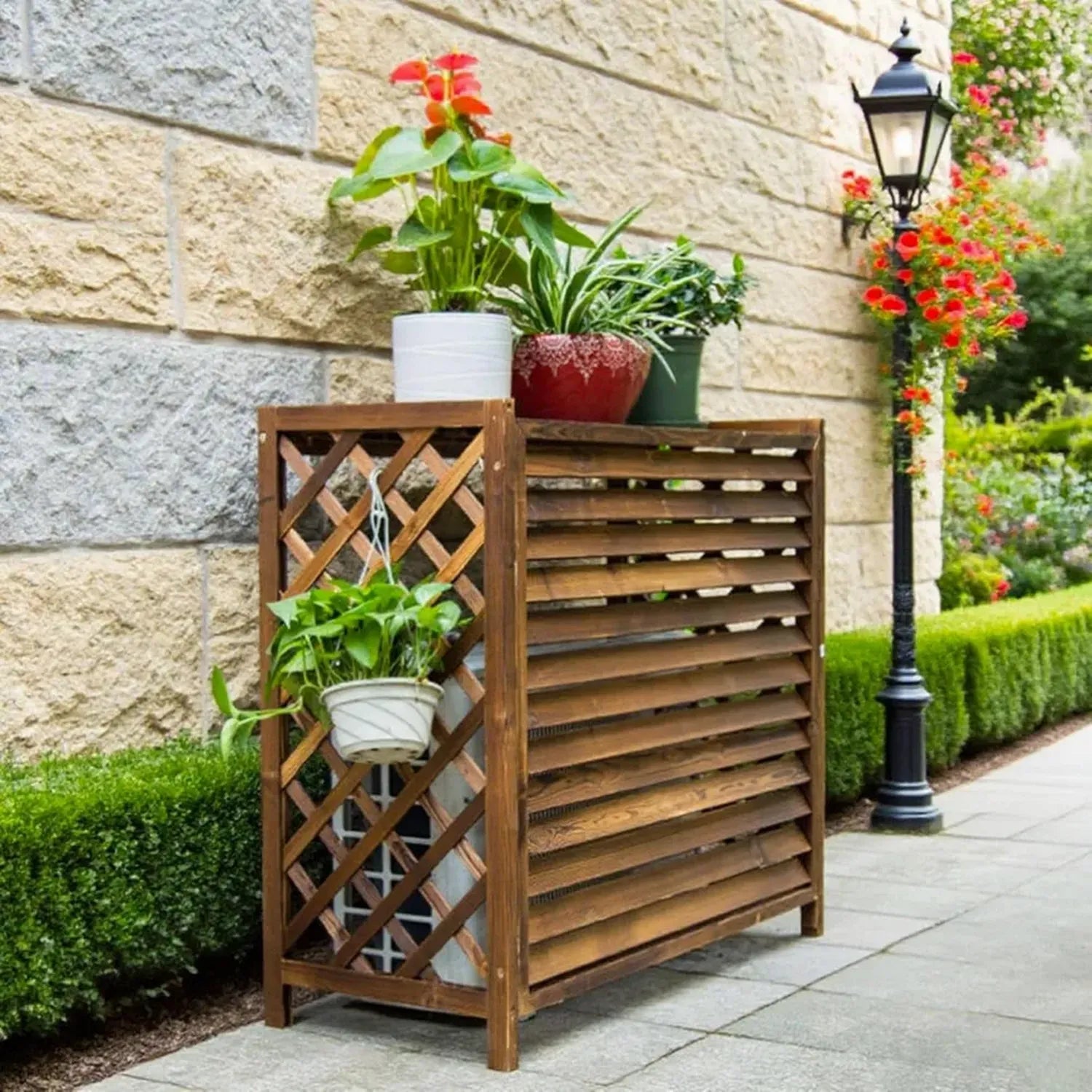 Abri Climatisation Extérieure en Bois Anti-Corrosion pour Jardin 86x35x80cm