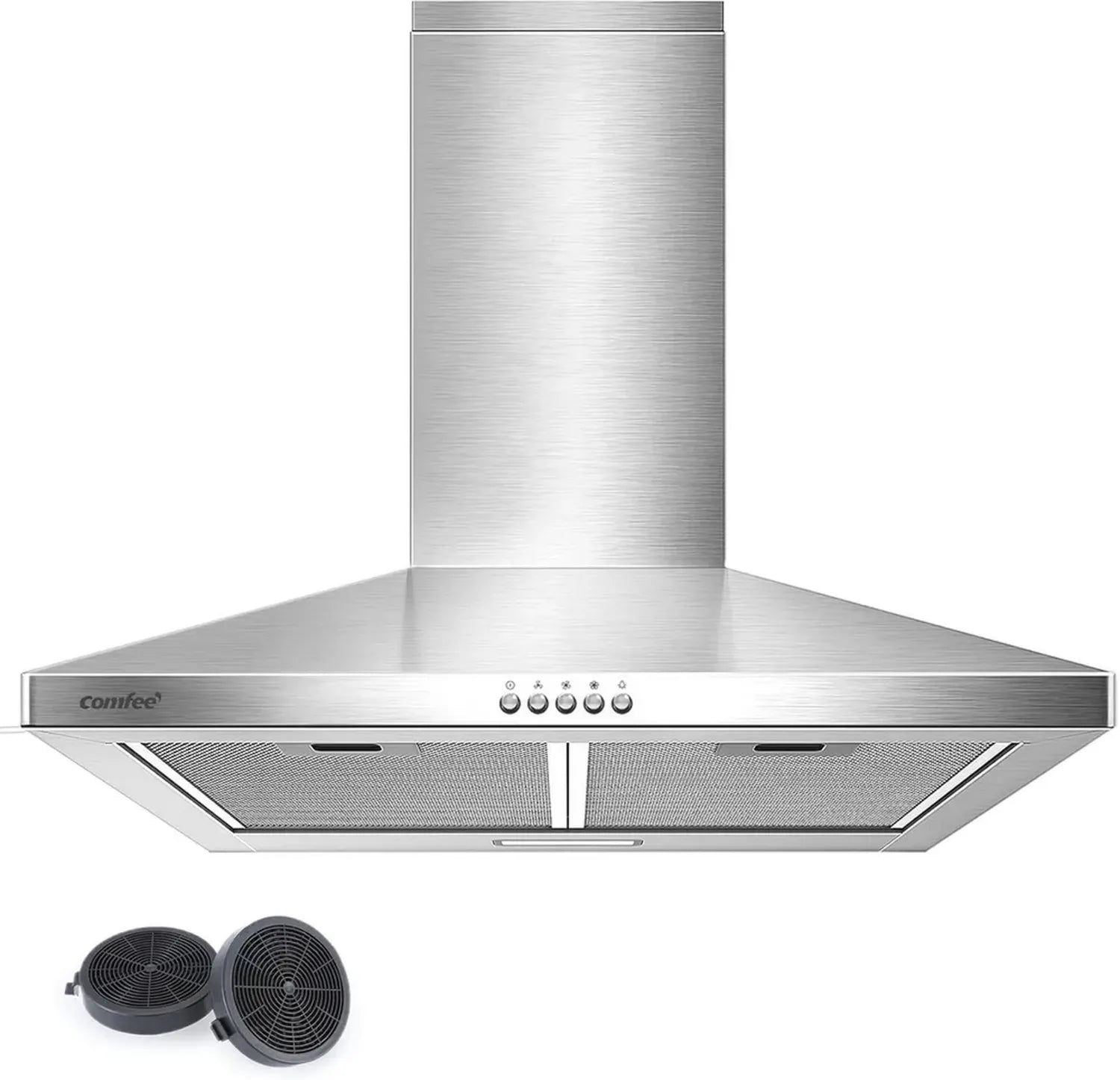 Hotte Aspirante Comfee 60 cm en Acier Inoxydable, Débit 320 m³/h, 3 Vitesses, Filtration 5 Couches, Cheminée Réglable, Éclairage LED