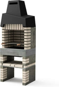 Barbecue Extérieur Cali Plus en Béton Réfractaire - Bois et Charbon, Gris Beige, 76,5 x 58 x 215 cm