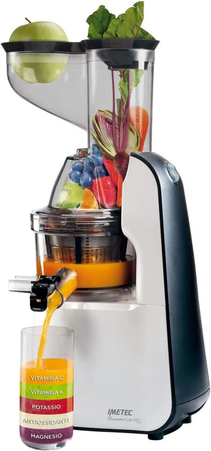 Extracteur de Jus Imetec Succovivo Pro 2000 - Haute Performance, 48 Tours/Min, Comprend Accessoires Grenade et Sorbet, Ensemble Beauté et Livre de Recettes