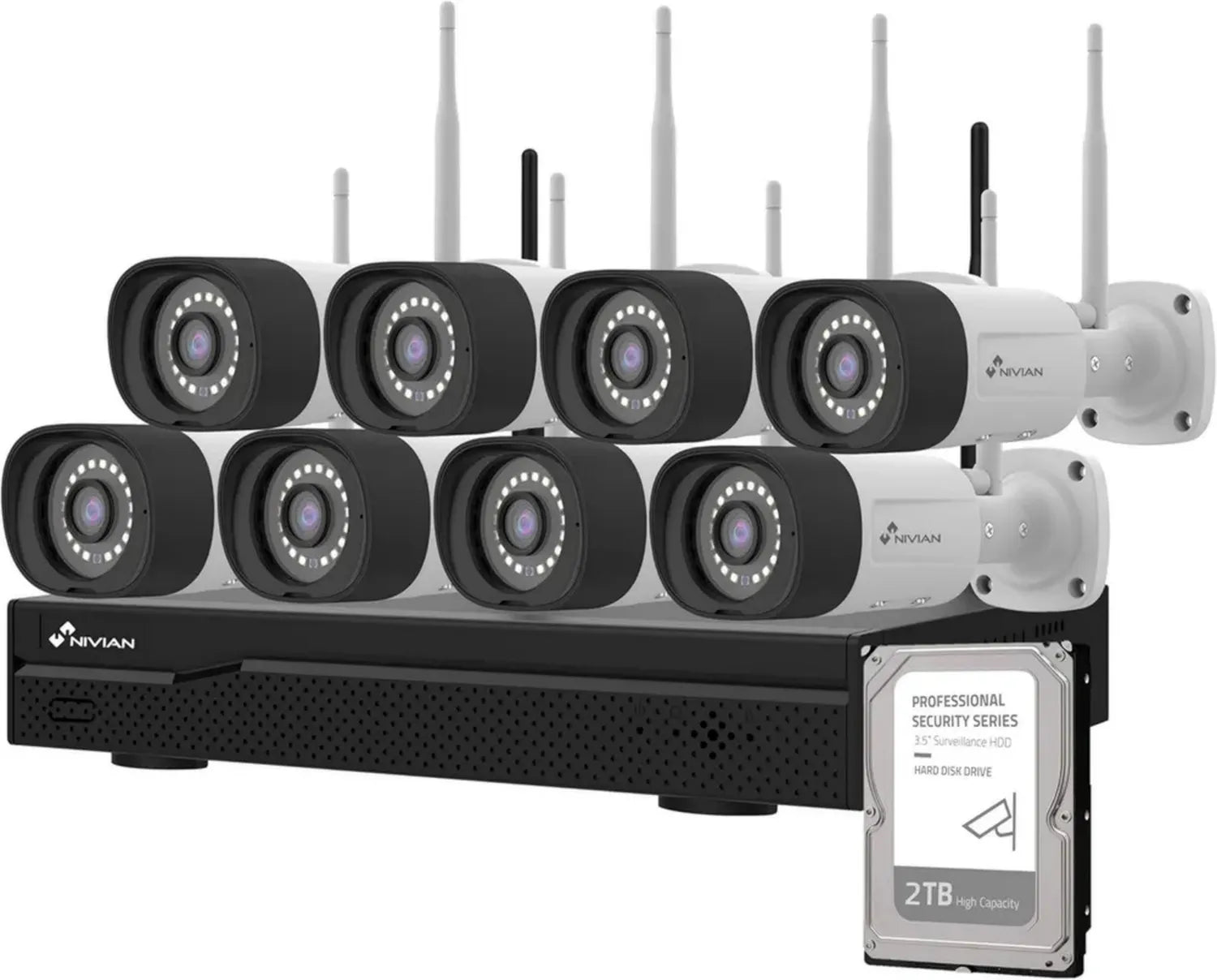 Système de Surveillance WiFi Professionnel 2K, 8 Caméras IP, NVR 16 Canaux, Super HD, Détection IA, Vision Nocturne, Audio, HDMI, EseeCloud, Enregistrement sur Disque