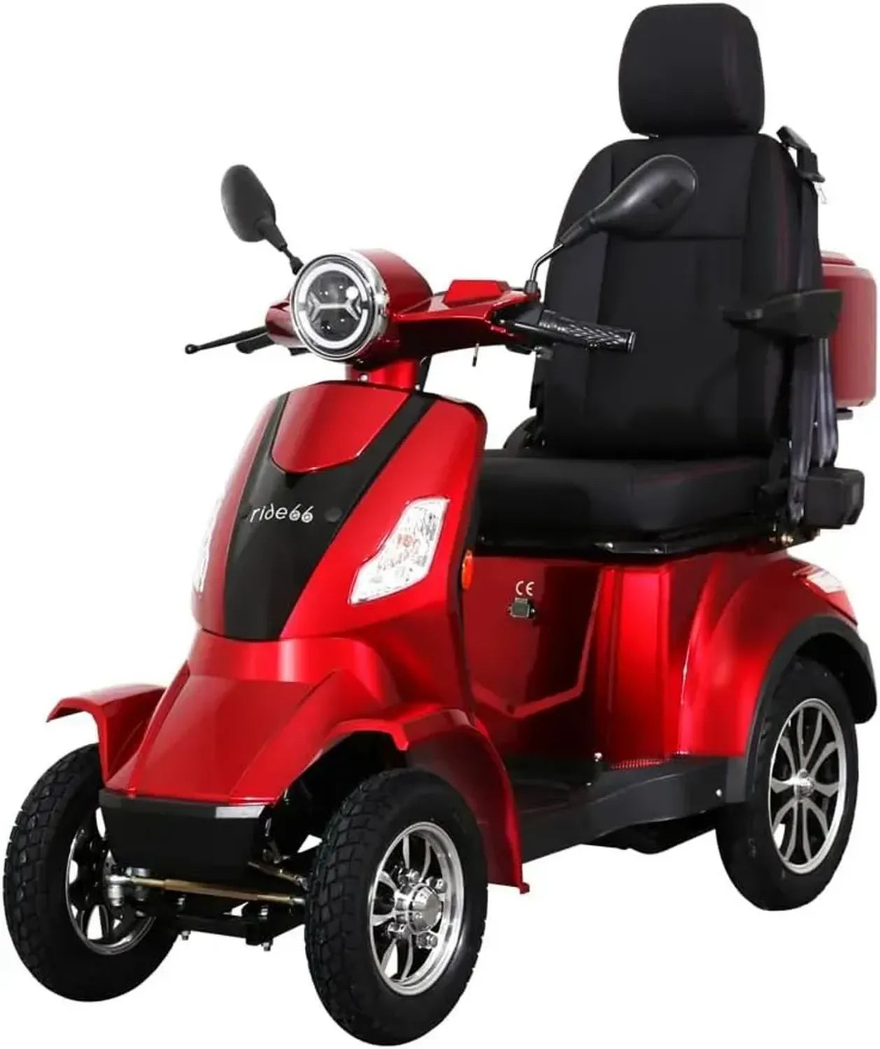 Scooter de Mobilité Électrique à 4 Roues pour Seniors et PMR, Confort Optimal et Sécurité - Modèle RIDE66 RC60, Rouge avec Siège Capitaine