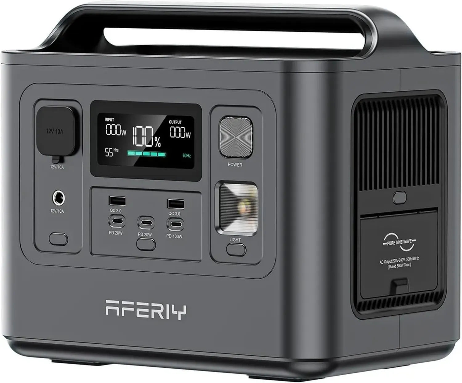 Générateur Portable 800W AFERIY, Station d'Énergie 512Wh Recharge Rapide 1H, Générateur Solaire LFP avec UPS et BMS, Pour Camping/Maison/Bureau, Léger 6Kg, Garantie 7 Ans
