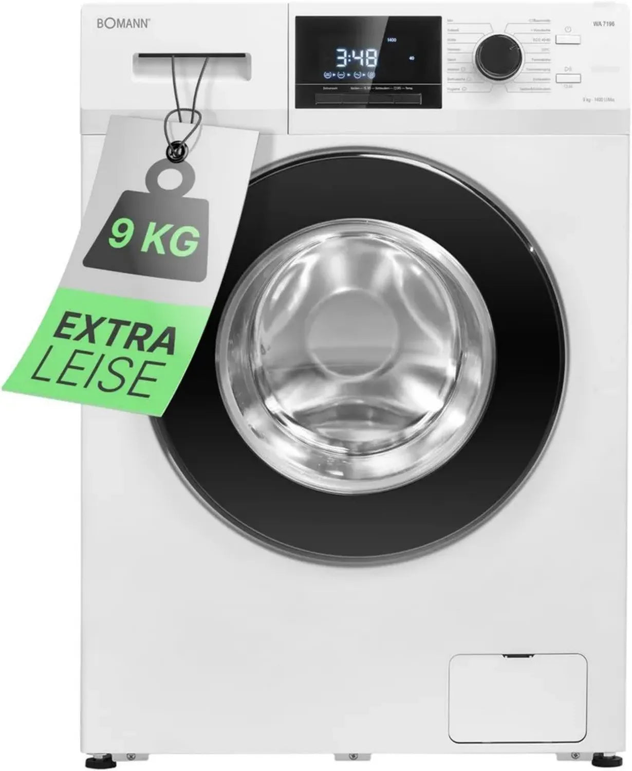 Lave-linge Bomann 9 kg avec Aqua-Stop, 1400 tr/min, moteur sans balais efficace et silencieux, température jusqu'à 95°C, 16 programmes, départ différé