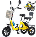 Tricycle Électrique Pliable Adulte avec Siège Passager et Grand Panier, Batterie Lithium 48V 10Ah, Charge 180kg, Jaune