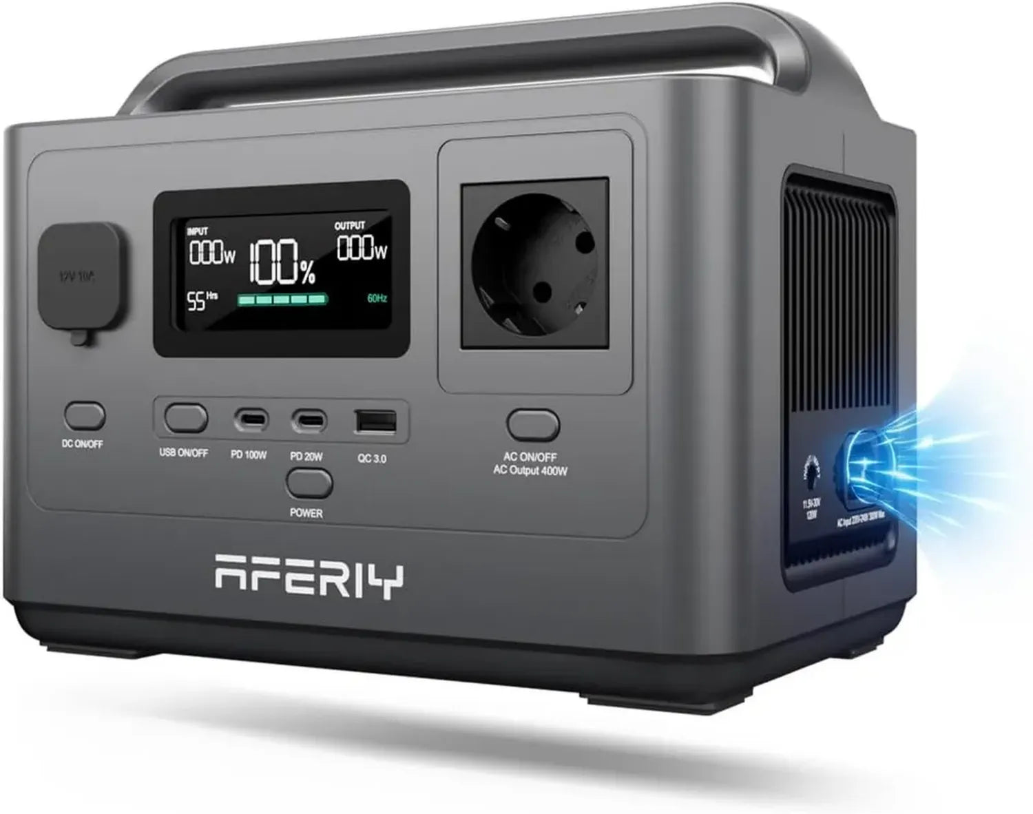 Générateur Portable 400W AFERIY, Station Énergie 256Wh, Batterie LFP, Multi-Sorties, Prise EU 220-240V, Fonction UPS, Générateur Solaire Fiable