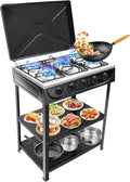 Grill à Gaz 5 Feux avec Couvercle - Feux Indépendants Ajustables - Station Barbecue avec Réchaud - Noir