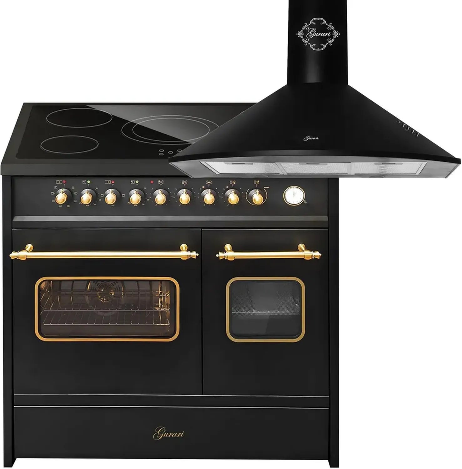 Cuisinière électrique 90 cm avec double four et hotte aspirante