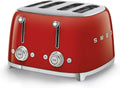 Smeg Grille-Pain Rouge 4 Tranches, 2000W, 6 Niveaux de Brunissage, Décongélation et Bagel