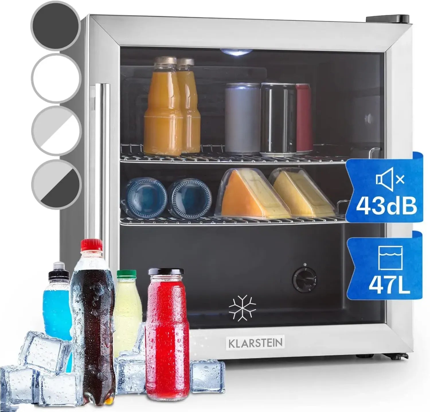 Klarstein Beersafe L Frigo Silencieux Compact pour Boissons, Mini Réfrigérateur de Chambre, Idéal pour Bière et Vin, Capacité 47L, Température Réglable 3-10°C