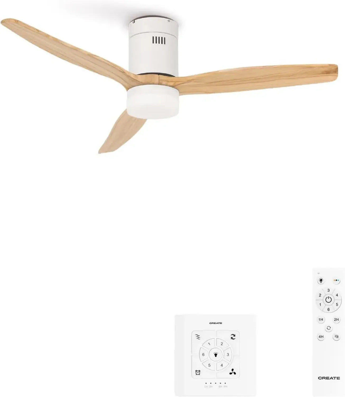 Ventilateur de Plafond Silencieux 132 cm avec Lumière et Télécommande, 6 Vitesses, Fonction Été Hiver