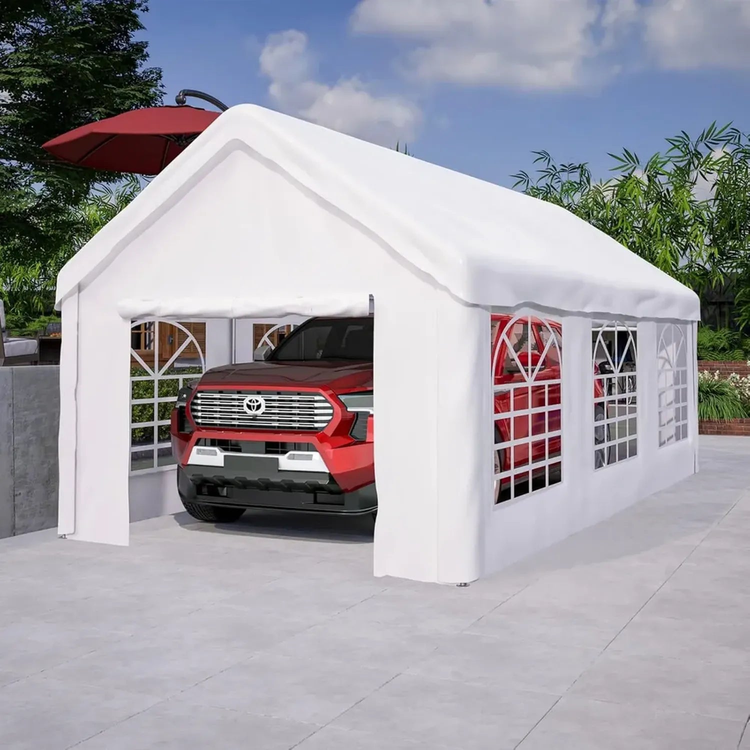 Abri Auto 3x6m avec Toile Imperméable et Parois Amovibles pour Jardin