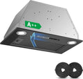 Hotte Encuisine Encastrée 52cm, 400m³/h, Noir, Contrôle Gestuel & Tactile, 3 Vitesses avec Booster, Éclairage LED, Évacuation & Filtration à Charbon